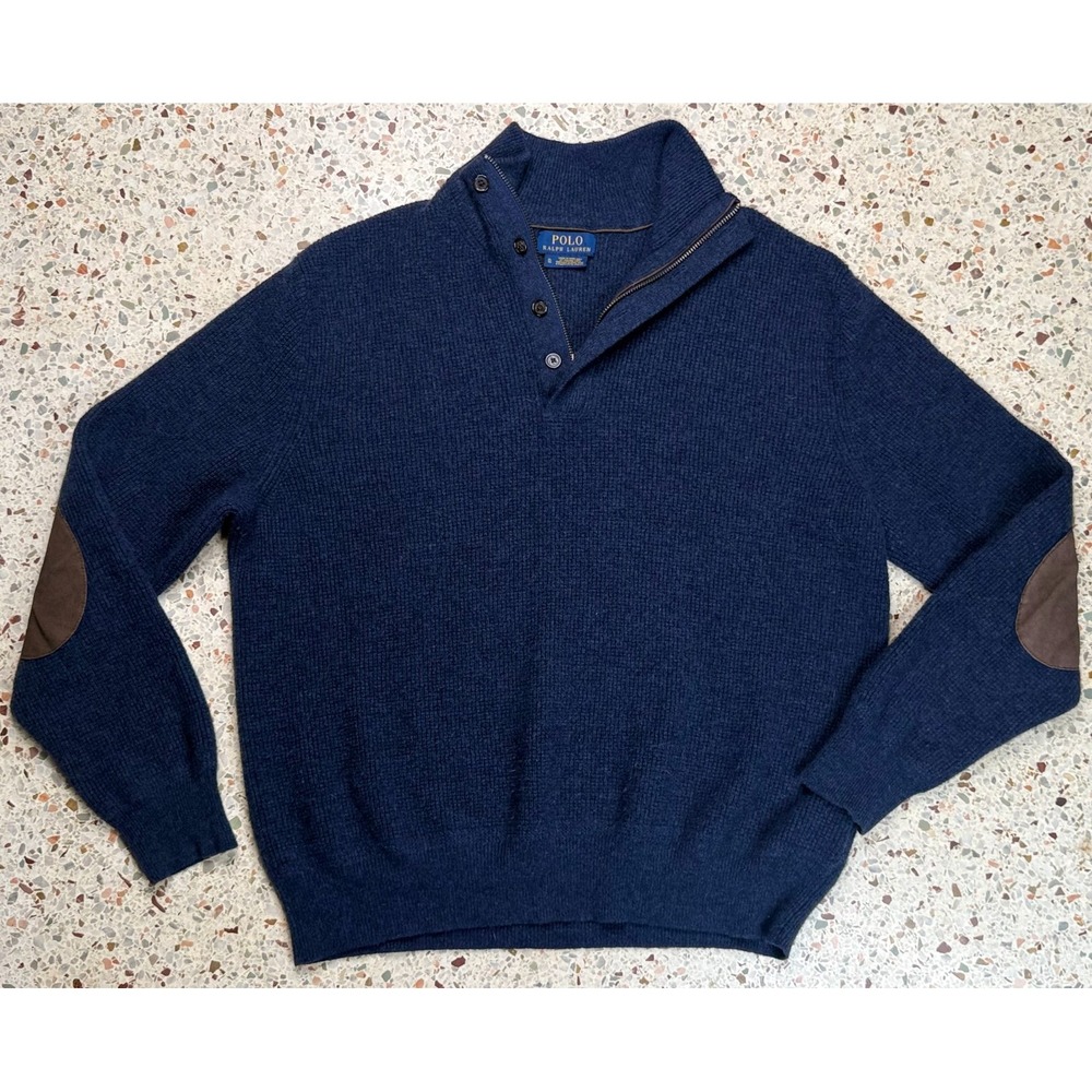 Polo Ralph Lauren Womens Vintage 1/4 Zip & Button Up Elbow Patch Sweater Size XL
